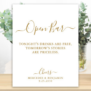 Elegant Open Bar Gold Script Persoonlijk Weddensch Poster