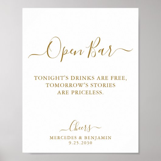 Elegant Open Bar Gold Script Persoonlijk Weddensch Poster (Voorkant)