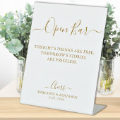 Elegant Open Bar Gold Script Persoonlijk Weddensch Reclamebord Met Voetstuk