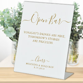 Elegant Open Bar Gold Script Persoonlijk Weddensch Reclamebord Met Voetstuk