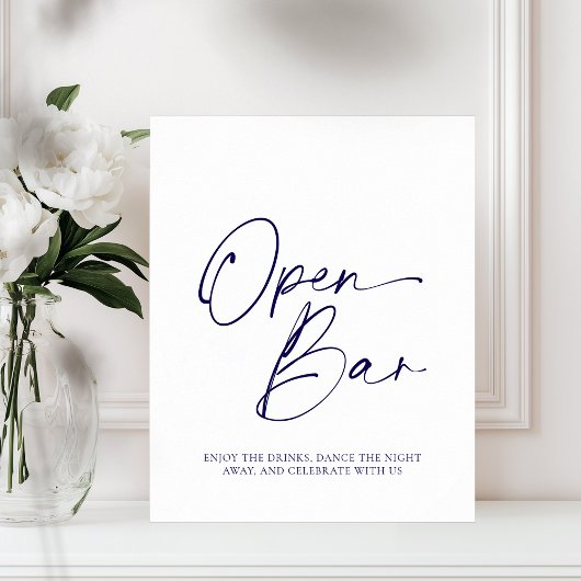 Elegant "Open Bar" Papier Poster met Kalligrafie