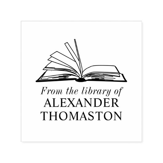 Elegant Open Boek “Uit de Bibliotheek van” Naam Zelfinktende Stempel (Design)