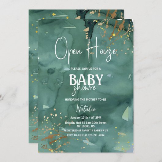 Elegant open huis baby shower kaart (Voorkant / Achterkant)