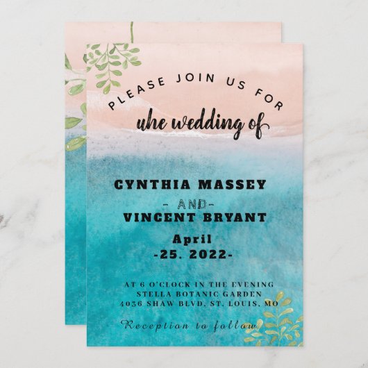 Elegant open zee en sky bruiloft in de strandmodus kaart (Voorkant / Achterkant)