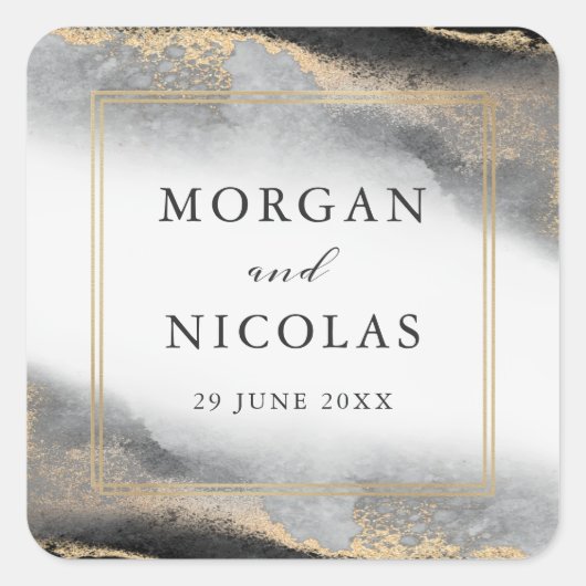 Elegant Opulence Black en Gold Wedding Vierkante Sticker (Voorkant)