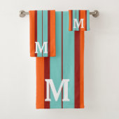 Elegant orang &red  blue monogram bad handdoek (Insitu)