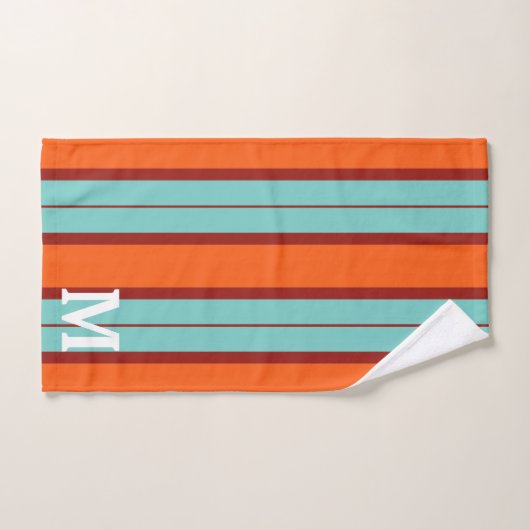 Elegant orang &red  blue monogram bad handdoek (Handdoek)