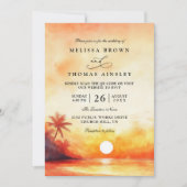Elegant Orange Beach Sunset QR Code Wedding Kaart (Voorkant)
