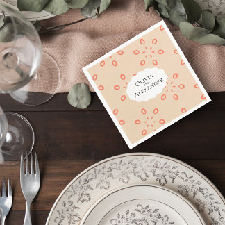 Elegant Orange Floral Wedding Cocktail Napkin Servet