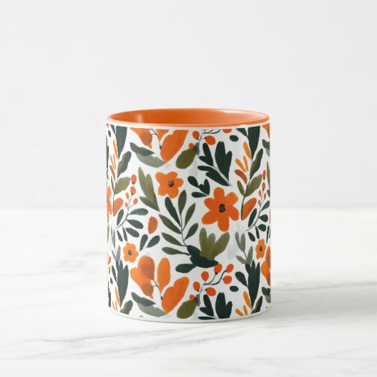 Elegant Orange Flowers Spring Botanical Pattern Mok (Midden)