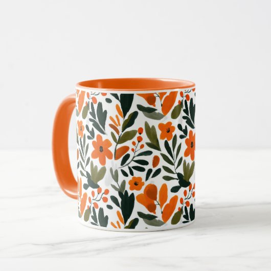 Elegant Orange Flowers Spring Botanical Pattern  Mok (Voorkant links)