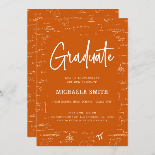 Elegant Orange Graduate Math Graduation Kaart (Voorkant / Achterkant)