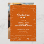 Elegant Orange Math Hand-Written Photo Graduation Kaart (Voorkant / Achterkant)