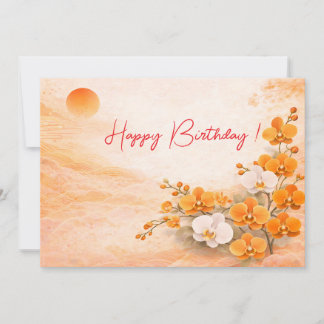 Elegant Orange Orchid Birthday Card Feestdagenkaart