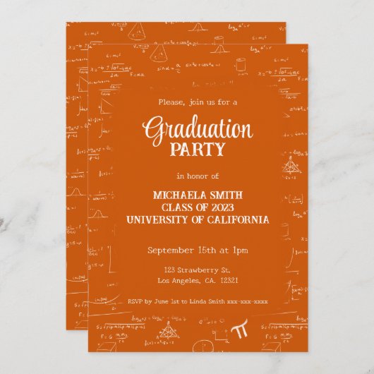 Elegant Orange Script Math Graduation Kaart (Voorkant / Achterkant)