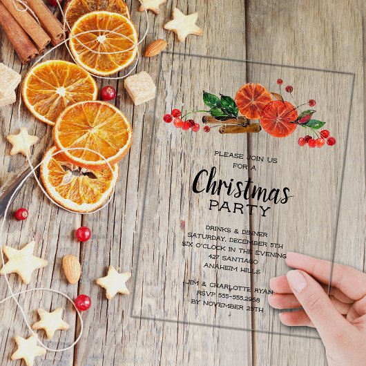 Elegant Orange Slices and Cinnamon Christmas Acryl Uitnodigingen