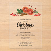 Elegant Orange Slices and Cinnamon Christmas Acryl Uitnodigingen (Voorkant)