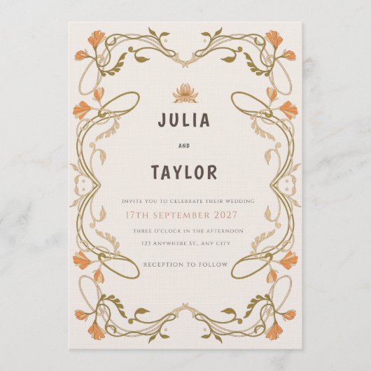 Elegant Orange Wedding Invitation – Soft Modern De Kaart (Voorkant)