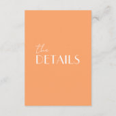Elegant Orange White Stylish Wedding Details Informatiekaartje (Achterkant)