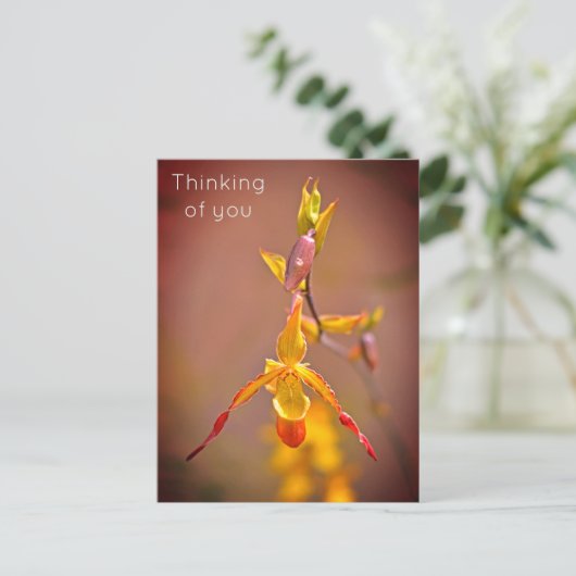 Elegant OrangeYellow Orchid Flower Thinking of You Feestdagenkaart (Staand voorkant)