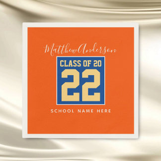 Elegant oranje blauw en gouden afstudeerfeest servet