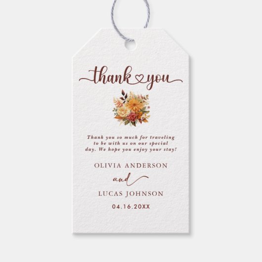 Elegant Oranje Bloem Frame Bruiloft Bedankt Cadeaulabel (Voorkant)