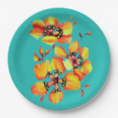 Elegant Oranje bloemen - Aqua - Pas uw eigen bloem Papieren Bordje (Voorkant)