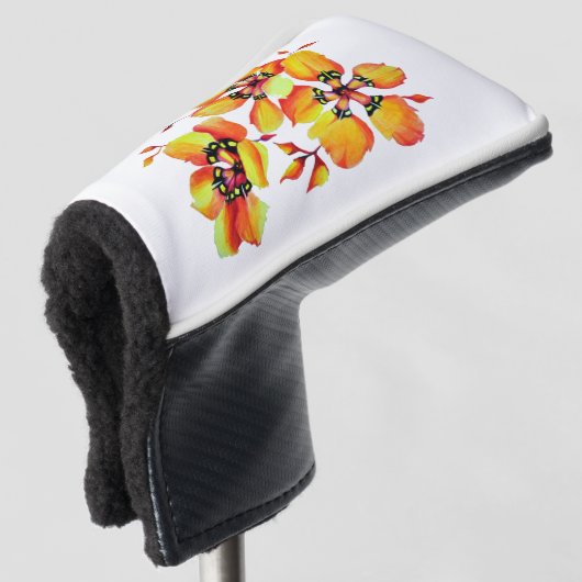 Elegant Oranje bloemen - Pas uw eigen bloemen aan Golfheadcover (3/4 voorkant)