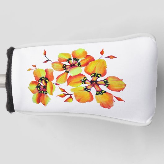 Elegant Oranje bloemen - Pas uw eigen bloemen aan Golfheadcover (Voorkant)