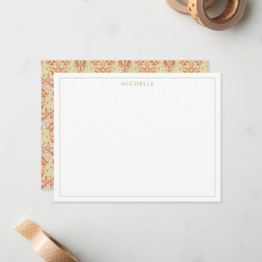 Elegant Oranje bloemmotief Notitiekaartje (Voorkant / Achterkant in situ)