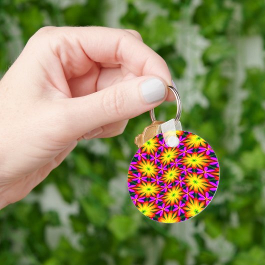 Elegant Oranje bloempatroon Sleutelhanger (Hand)