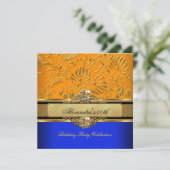 Elegant Oranje Blue Damask Birthday Party Kaart (Staand voorkant)