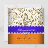 Elegant Oranje Blue Damask Pearl Party Kaart (Voorkant)