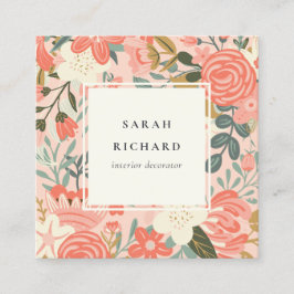 Elegant Oranje Blush Pink Green Ambrosia Floral Vierkante Visitekaartje