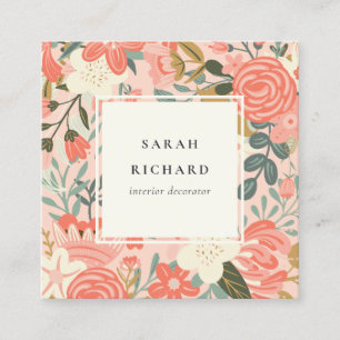 Elegant Oranje Blush Pink Green Ambrosia Floral Vierkante Visitekaartje
