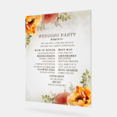 Elegant Oranje-Bruin Bloemen Bruiloftsprogramma    Acryl Bord (Hoek)