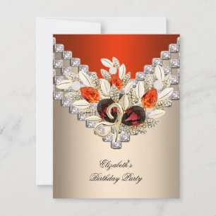Elegant Oranje Cream Coffee Jewel Birthday Party Kaart