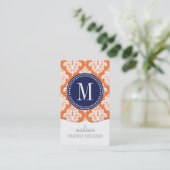 Elegant Oranje Damask gepersonaliseerd Visitekaartje (Staand voorkant)