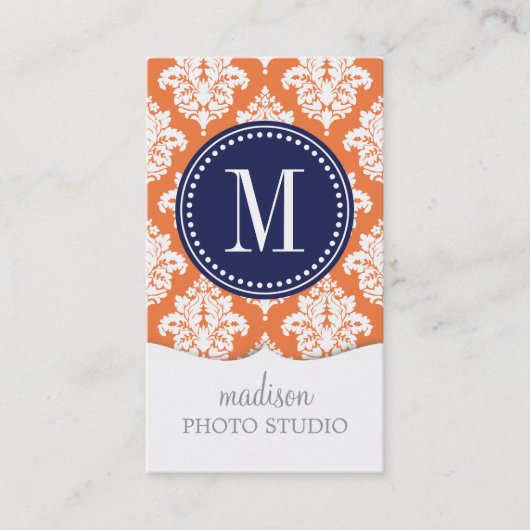 Elegant Oranje Damask gepersonaliseerd Visitekaartje (Voorkant)