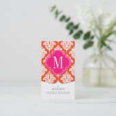 Elegant Oranje Damask gepersonaliseerd Visitekaartje (Staand voorkant)