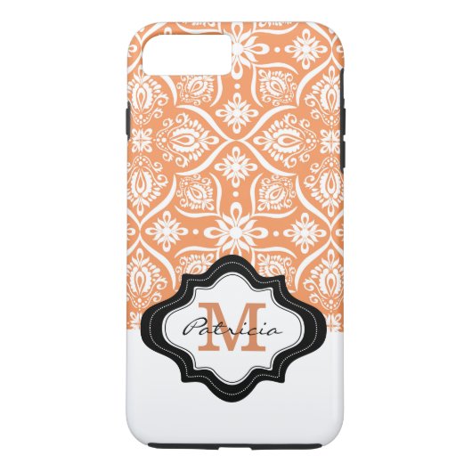 Elegant Oranje Damask Pattern Custom Monogram [3] Case-Mate iPhone Case (Achterkant)