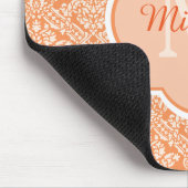 Elegant Oranje Damask Pattern Monogram en naam Muismat (Hoek)