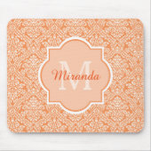 Elegant Oranje Damask Pattern Monogram en naam Muismat (Voorkant)