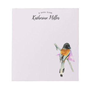 Elegant Oranje en Black Waterverf Bird Notitieblok