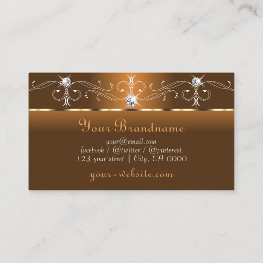 Elegant Oranje en bruin vierkant juwelen monogram Visitekaartje (Achterkant)