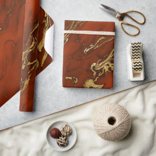 Elegant Oranje en Goud Herfst Marmer Steen Cadeaupapier