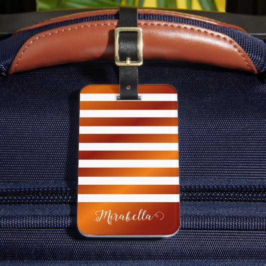 Elegant Oranje en White Custom Name Bagagelabel (Voorkant Insitu 2)