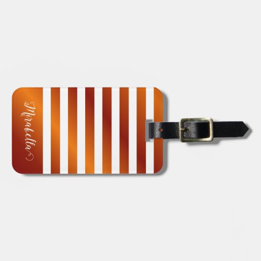 Elegant Oranje en White Custom Name Bagagelabel (Voorkant horizontaal)