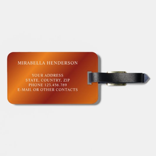 Elegant Oranje en White Custom Name Bagagelabel (Achterkant horizontaal)