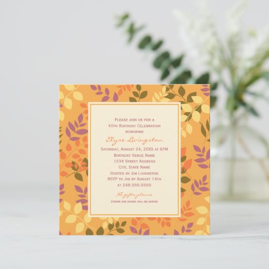 Elegant Oranje Fall Leaves Birthday Celebration Kaart (Staand voorkant)